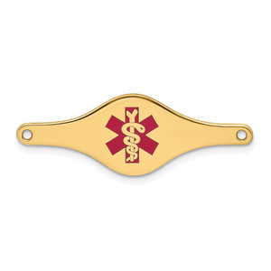 14k 34x12mm Red Enameled Shaped Medical ID Plate