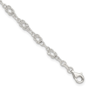 Sterling Silver 9inch Solid Polished Fancy Knot-Link Anklet