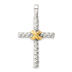 Sterling Silver and Gold-tone Polished Cross Pendant