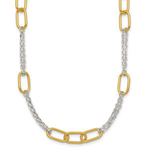 Sterling Silver and Gold-tone Polished Fancy Link and Double Chain 16 inch Necklace