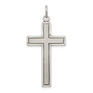 Sterling Silver Antiqued & Satin Cross Pendant