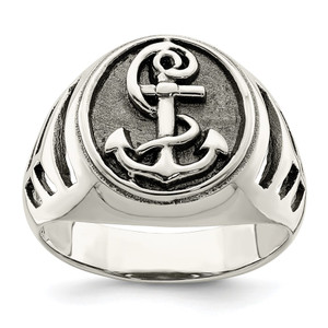 Sterling Silver Antiqued Anchor Ring - QR-BD0F024D-6919