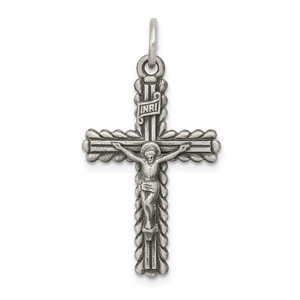 Sterling Silver Antiqued and Brushed INRI Crucifix Pendant - QC-8A9953F4-2617