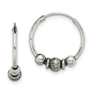 Sterling Silver Antiqued Beaded Endless Hoop Earrings - QE-0DFF34D3-2261