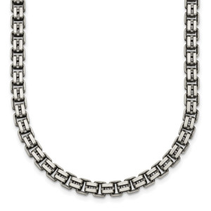 Sterling Silver Antiqued Brushed 5.00mm Fancy Box Link 19.75 inch Necklace