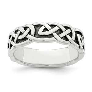 Sterling Silver Antiqued Celtic Knot Band - QR-8CDFA13D-4097