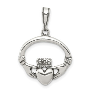 Sterling Silver Antiqued Claddagh Pendant - QC-C436A1B3-1326