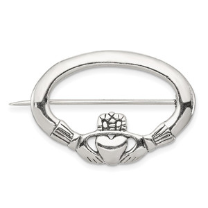 Sterling Silver Antiqued Claddagh Pin
