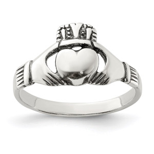 Sterling Silver Antiqued Claddagh Ring - QR-4E7D144B-9552