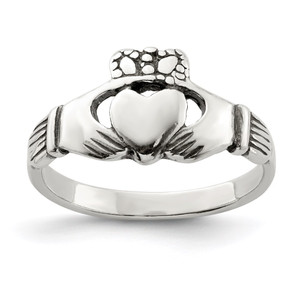 Sterling Silver Antiqued Claddagh Ring - QR-C5E839ED-4349
