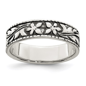 Sterling Silver Antiqued Floral Ring - QR-B733C299-1529