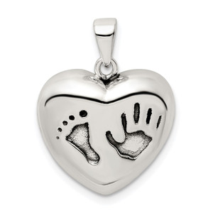 Sterling Silver Antiqued Heart Baby Foot Pendant - QC-A4832721-1115