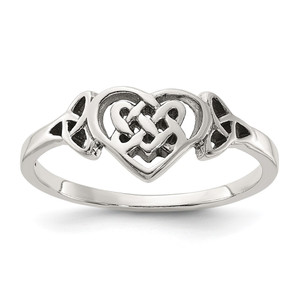 Sterling Silver Antiqued Heart with Celtic Knot Ring - QR-1E955715-6706