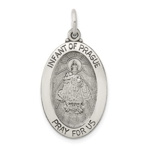 Sterling Silver Antiqued Infant of Prague Medal - QC-760FA6B0-2196