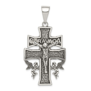Sterling Silver Antiqued Large Caravaca INRI Crucifix Cross Pendant