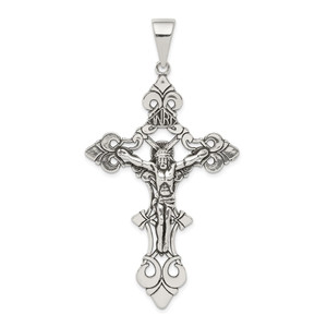 Sterling Silver Antiqued Large INRI Crucifix Pendant