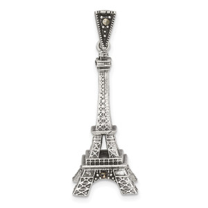 Sterling Silver Antiqued Marcasite 3-D Eiffel Tower Pendant