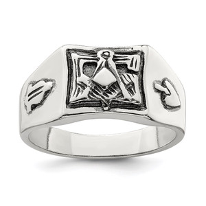 Sterling Silver Antiqued Masonic Ring - QR-DDBF6823-6015