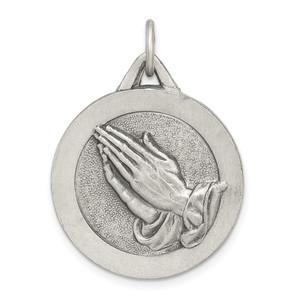 Sterling Silver Antiqued Praying Hands Pendant - QC-59C717ED-5144