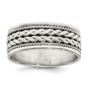 Sterling Silver Antiqued Rope Design Ring - QR-8EF99869-8774