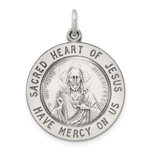 Sterling Silver Antiqued Sacred Heart of Jesus Medal - QC-418C837A-9683