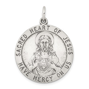 Sterling Silver Antiqued Sacred Heart of Jesus Medal - QC-E5E7CC20-3569