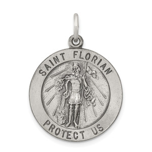 Sterling Silver Antiqued Saint Florian Medal - QC-0731C27A-2451