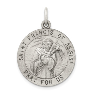Sterling Silver Antiqued Saint Francis of Assisi Medal - QC-3D2F2339-9434