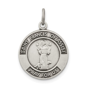Sterling Silver Antiqued Saint Francis of Assisi Medal - QC-4120A96D-7863