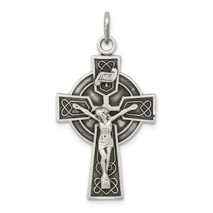 Sterling Silver Antiqued Satin Irish Crucifix Cross Pendant - QC-421DDE3B-6381