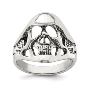 Sterling Silver Antiqued Skull Ring - QR-61E6F42F-2437