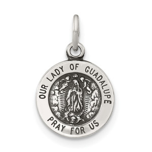 Sterling Silver Antiqued Solid Lady of Guadalupe Medal