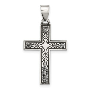 Sterling Silver Antiqued Solid Textured Cross Pendant - QC-70572D16-3773