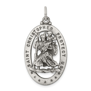 Sterling Silver Antiqued St. Christopher Medal - QC-5562F203-3131