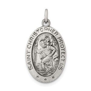 Sterling Silver Antiqued St. Christopher Medal - QC-AB80C2BD-7302