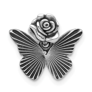 Sterling Silver Antiqued Textured Butterfly With Flower Pendant