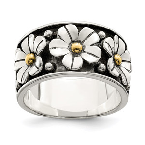 Sterling Silver Antiqued w/ 14k Gold Centers Daisy Ring - QR-33CF9668-5147
