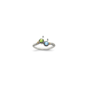 Sterling Silver Antiqued w/14k 2-stone w/Diamond Mother's Ring Semi-Mount - QM-FE589507-4633