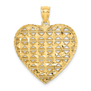 14K 3-D Cut-out Diamond-cut Puffed Heart Pendant