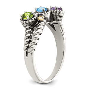 Sterling Silver Antiqued w/14k 3-stone w/Diamond Mother's Ring Semi-Mount - QM-B85C5A6F-9105