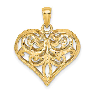 14K 3-D Diamond-cut Filigree Puffed Heart Charm - K7-45B538B8-4639
