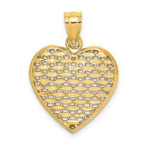 14K 3-D Diamond-cut Puffed Heart Charm