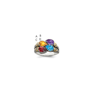 Sterling Silver Antiqued w/14k 4-stone w/Diamond Mother's Ring Semi-Mount - QM-DA932E11-5800