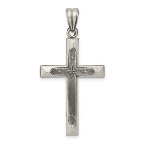 Sterling Silver Antiqued, Polished and Brushed Latin Cross Pendant - QC-17331A1C-8509