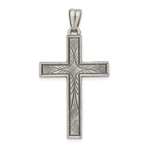 Sterling Silver Antiqued, Polished and Brushed Latin Cross Pendant - QC-34BFBF41-7381