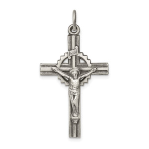 Sterling Silver Antiqued, Textured and Polished INRI Crucifix Pendant