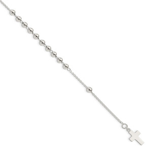 Sterling Silver Beaded Cross Bracelet