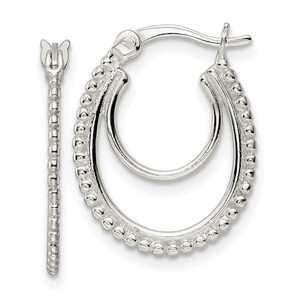 Sterling Silver Beaded Double Oval Hoop Earrings - QE-FC391B6D-7866