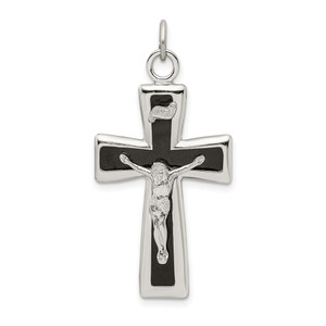 Sterling Silver Black Epoxy INRI Crucifix Pendant