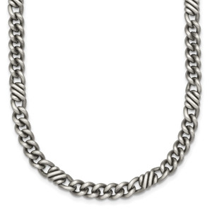 Sterling Silver Black Ruthenium-plated Brushed Fancy Curb Chain Mens 22 inch Necklace